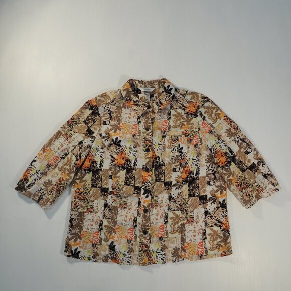 CJ Banks Shirt Womens X Plus 14W Patchwork Hawaiian Coastal Beach Loose Linen - Picture 11 of 11